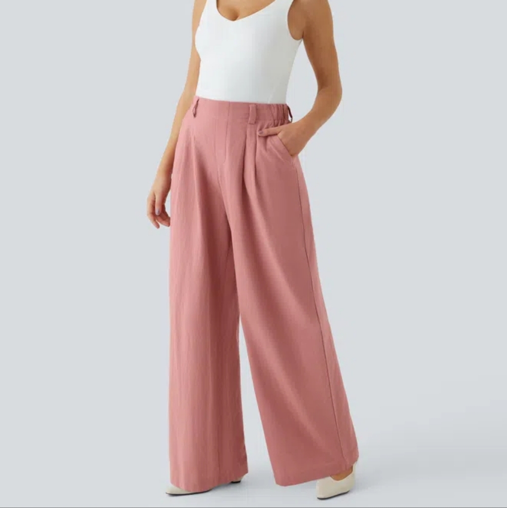 Wide Leg High-Waist Pants in Dusty Rose